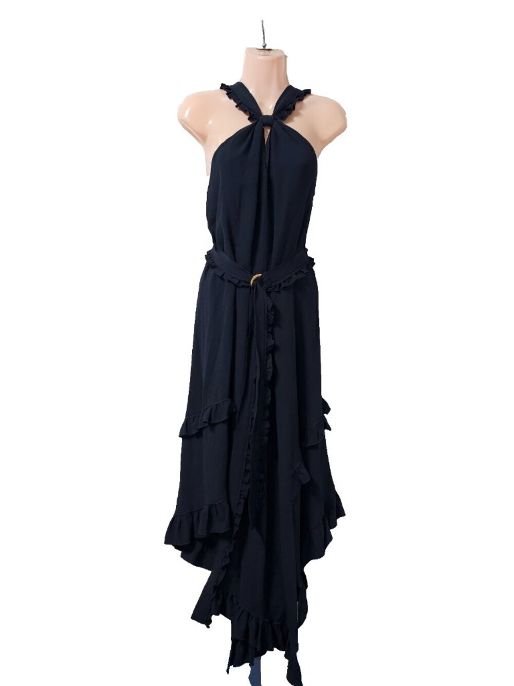 Derek Lam 10 Crosby Dash Halter Midi Dress Women Size 8 Blue Silk Blend